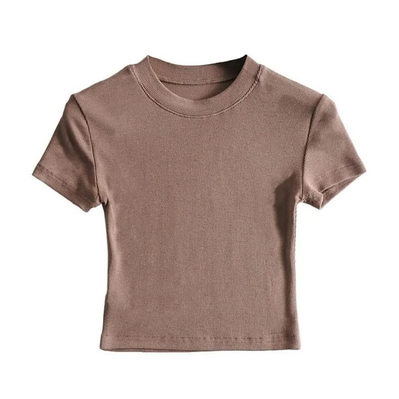New in Summer Women's Hot Pure Sexy Slim Round Neck Color Short Shoulder Tops Fashionable Casual Wear Grey Short Sleeve T-Shirt Natalia Home Fashion    Natalia Home Fashion