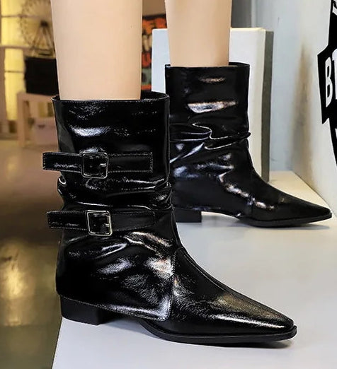 Pointed Fashion Women's Boots Retro Style Thick Heel Low Heel Medium Tube Women's Boots