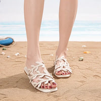 Leaf Pattern Women's Sandals Outdoor Wear New Style Beach Flat Bottom Slip-On Holiday Comfortable Breathable Flats