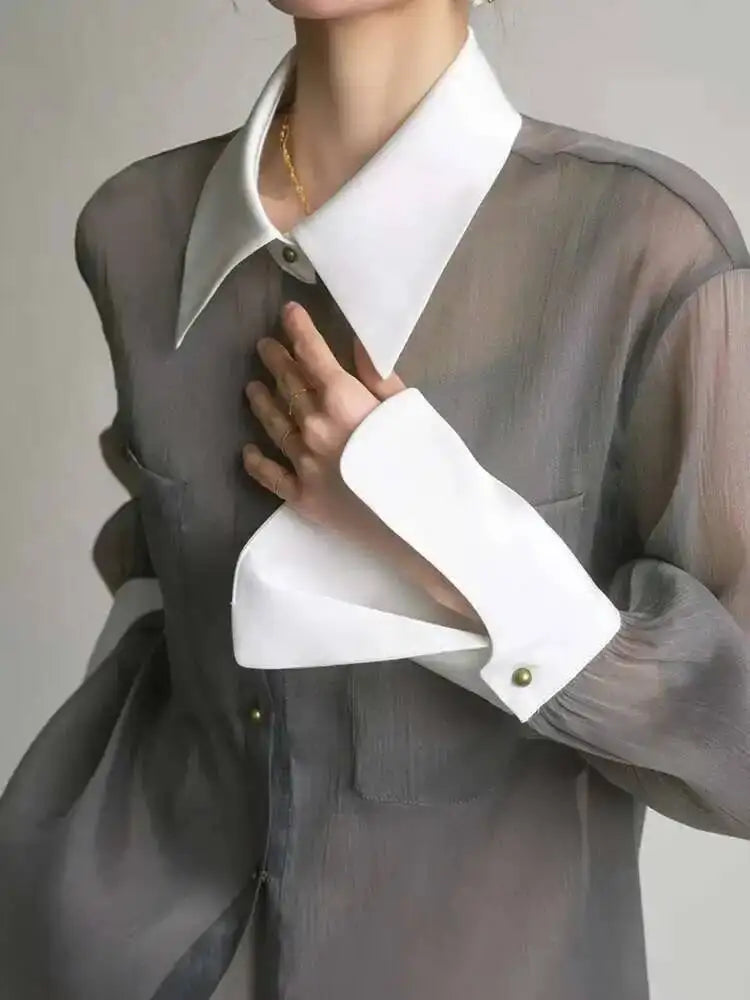 Sunscreen Shirt With Sling Top Women Lapel Single Breasted Long Sleeves Stitching Loose Clothes