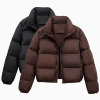 Short Puffer Jacket Women's Thick Outerwear Small Size Stand Collar Bread Style down Coat - Natalia Home Fashion