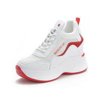 Women's Breathable Mesh Sports Shoes Thick Bottom Casual Flat Platform Sneakers round Toe Mid Heel Cross Buckle