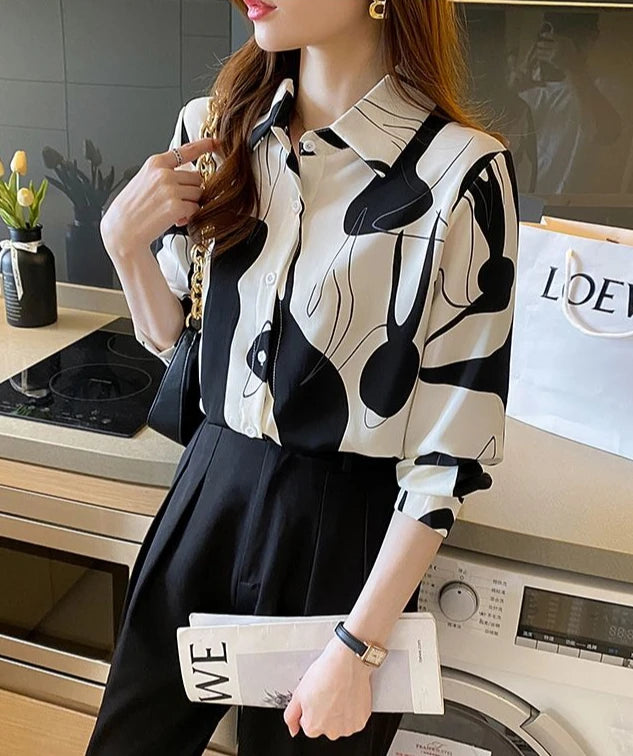 Print Shirts & Blouses for Women Fine Elegant Fashion Chic Chiffon Woman Top