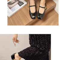 Women Mary Jane Shoes French Retro Square Toe Low Heels Shoes Women's Comfortable Ballet Shoes
