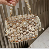 Luxury Pearl Beaded Metal Cage Hollow Out Women Handbag Rhinestones Diamond Evening Bag Wedding Party Clutch Purse Crossbody Bag