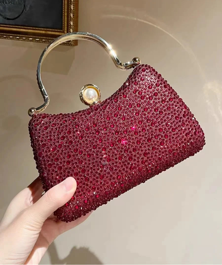 Glitter Shiny Diamonds Evening Bag Metal Handle Square Bag Fashion Women Handbag Wedding Party Clutch Purse Female