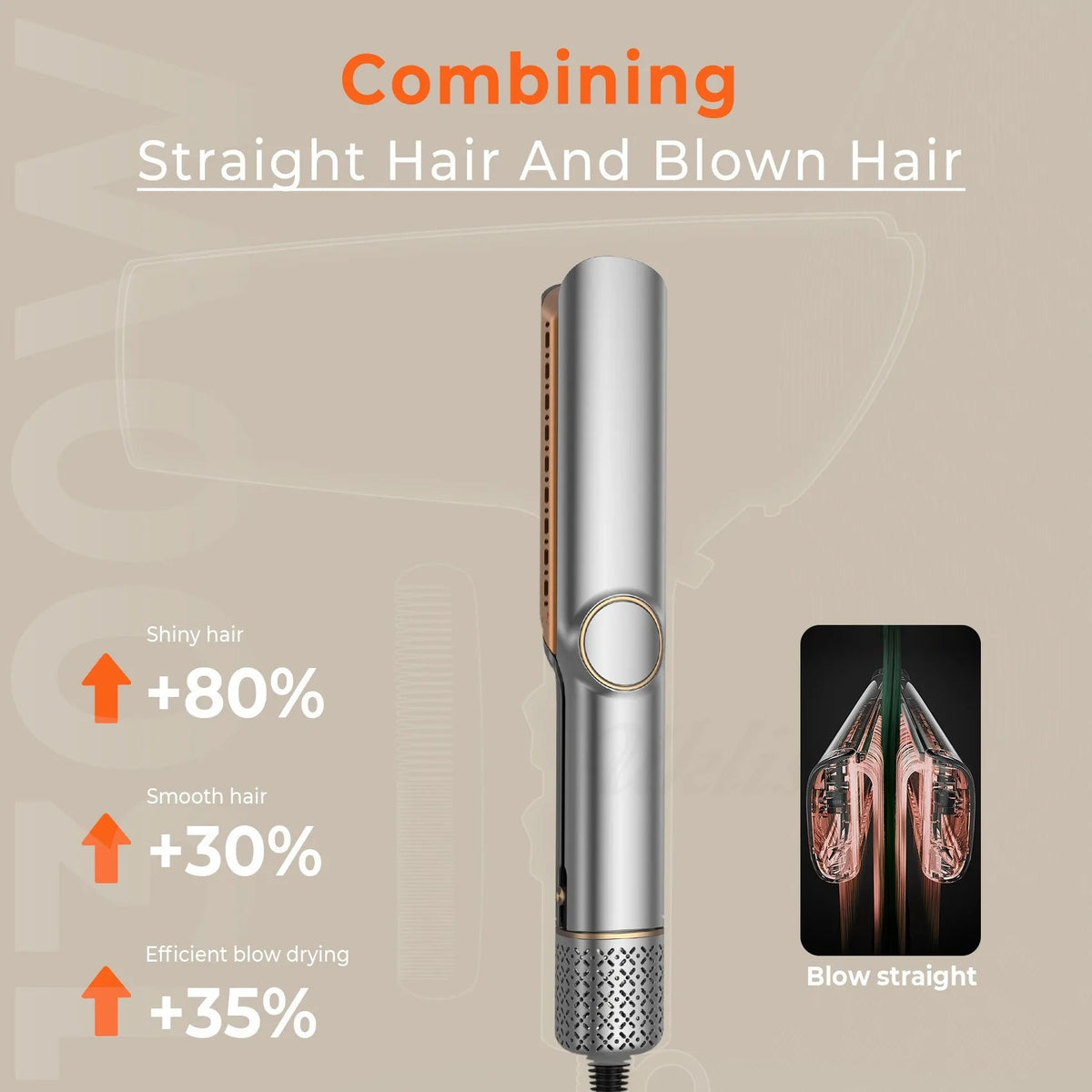 2-in-1 High Speed Ceramic Hot Airflow Hair Straightener Blow Dryer LED Display Electric Wet-to-Dry Natalia Home Fashion    Natalia Home Fashion