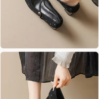 Retro Square Head Mary Jane Shoes Women Comfortable Slip-On High Heels Casual Velvet Upgraded Rubber Sole