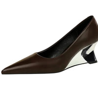 Spring Fashion Pointed Toe Pumps Woman Metal Decoration Wedges Heels Elegant Ladies Shoes
