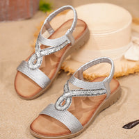 Retro Electric Embroidery Sandals Flat Bottom Beach Shoes Diamond Elastic Band Comfortable Breathable Quick Dry Low Heel