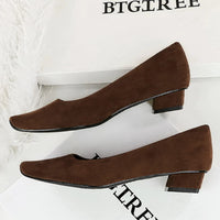 Women Fashion Style Quality Square Toe Low Heel Pumps Lady Prom Suede Shallow Mouth Thick High OL Single Shoes