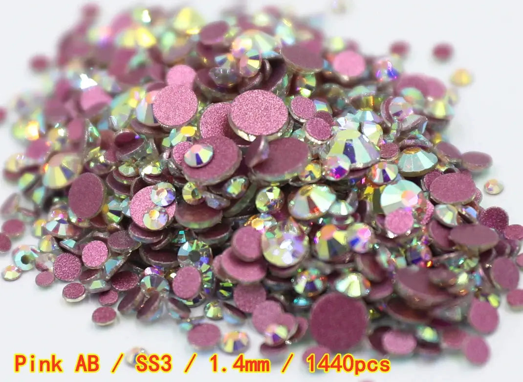SS3-SS8 1440 pcs Clear Crystal AB gold 3D Non Hot Fix Flat Back Nail Art Rhinestones Decorations Natalia Home Fashion   Pink-AB-SS3-1440pcs Natalia Home Fashion
