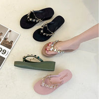 Women Slippers Fashion Summer New Water Diamond Flip Flops Women Outwear Thick Sole Slope Heels Beach Vacation Slippers
