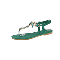 Flat Bottom Sandals Women's Fashion Flower Rhinestone Elastic Strap Casual Toe Post Sandals