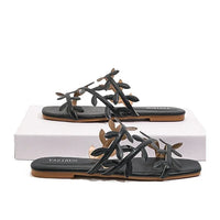 Leaf Pattern Women's Sandals Outdoor Wear New Style Beach Flat Bottom Slip-On Holiday Comfortable Breathable Flats