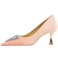 Designer Women Heels Prom Pumps Lady Velvet Pointed Toe 7cm Thin High Heels Pearl Crystal Buckle Shoes