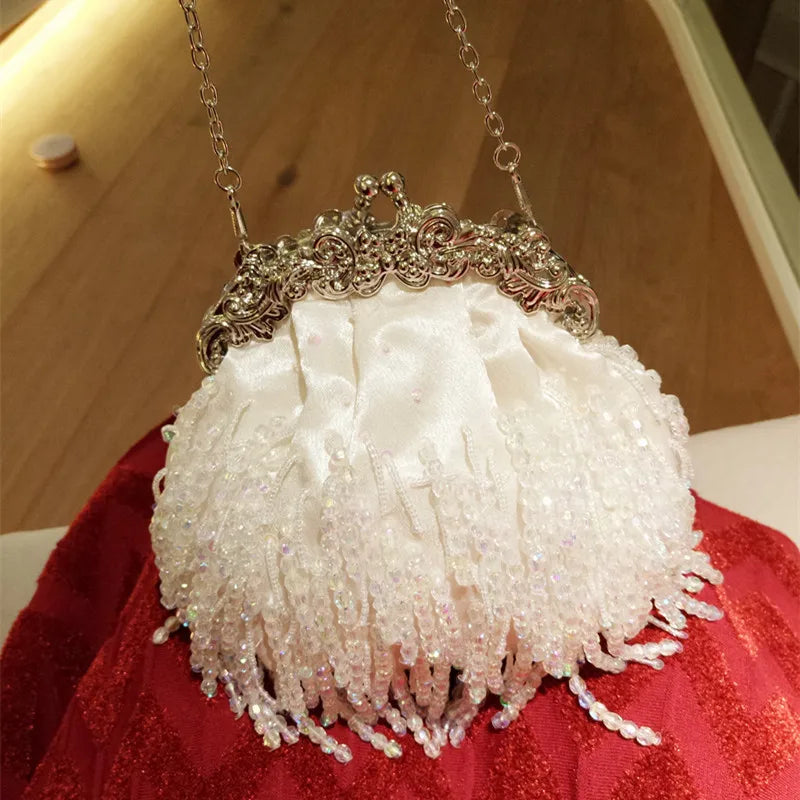 Women Evening Clutch Bag Diamond Clutch Female Bead Crystal Beads Tassel Day Clutch Wedding Purse Party Banquet