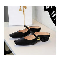 European Style Light-Mouthed Half-Slippers Women Wearing Thick Heels And Square-Toe Mary Jane Shoes One-Strap