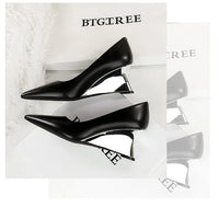 Spring Fashion Pointed Toe Pumps Woman Metal Decoration Wedges Heels Elegant Ladies Shoes