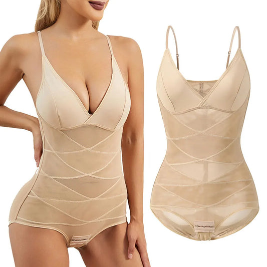 Women Sculpting Bodysuit Cross Compression abs Shaping Briefs Slimming Shapewear Over Bust Deep V Full Body Shaper Tummy Control - Natalia Home Fashion
