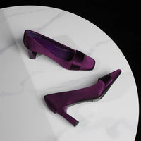 Elegant Satin High Heels Square Toe Slip-On Chunky Heel Comfortable Women's Shoes for Party Fashion Footwear Summer Autumn