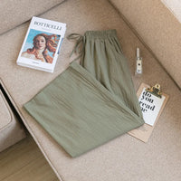 Casual Baggy Wide Leg Trousers Women Summer Thin Comfy Breathable Ankle Length Pants Vintage Loose Cotton Linen Straight Pants