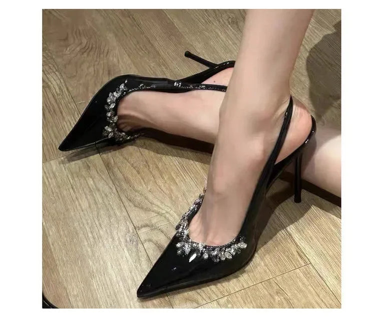 French Style Sexy Pointed Toe High Heels Crystal Embellished Ultra High Stiletto Heel Women's Shoes