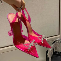 Pointed Crystal Fairy Ladies Wind Sandals Rhinestone Butterfly-knot Transparent High Heel Women Sandals