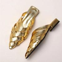 Hollow Woven Pointed Cool Slippers Women's Summer Thick Heel Outer Wear Bag Head Half Slippers Women Sandals
