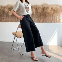 Casual Baggy Wide Leg Trousers Women Summer Thin Comfy Breathable Ankle Length Pants Vintage Loose Cotton Linen Straight Pants
