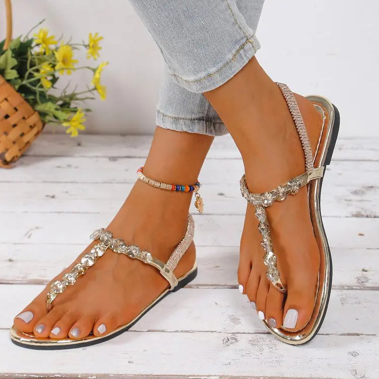 Sandals Summer Elastic Strap Casual Women's Sandals Fashionable Flat Soft Comfortable Slide for Women