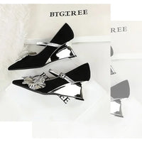 Metal Wedges 6 cm Women Pumps Flower Design High Heels Suede Sexy Party Shoes Buckle Ladies Shoes Women Wedges