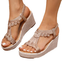 Bohemian Style Fashionable Casual Women's Sandals Platform Thick Heel round Toe Synthetic Leather