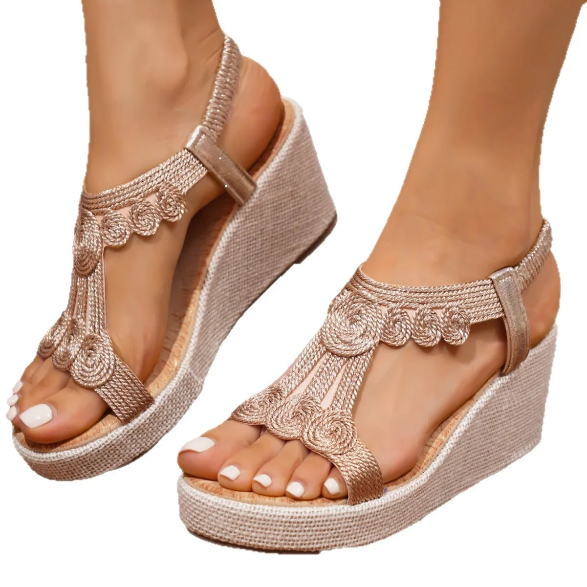 Bohemian Style Fashionable Casual Women's Sandals Platform Thick Heel round Toe Synthetic Leather
