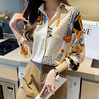 Spring Chiffon Shirt Women's Long-sleeved Printed Color Niche Chiffon