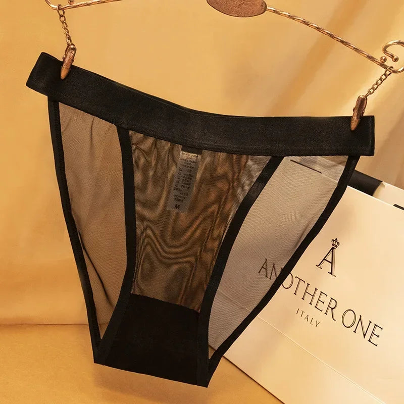 Women Sexy Mesh Transparent Panties Gauze Lace Lingerie Female Soft Solid Color Briefs Underpants Lingerie