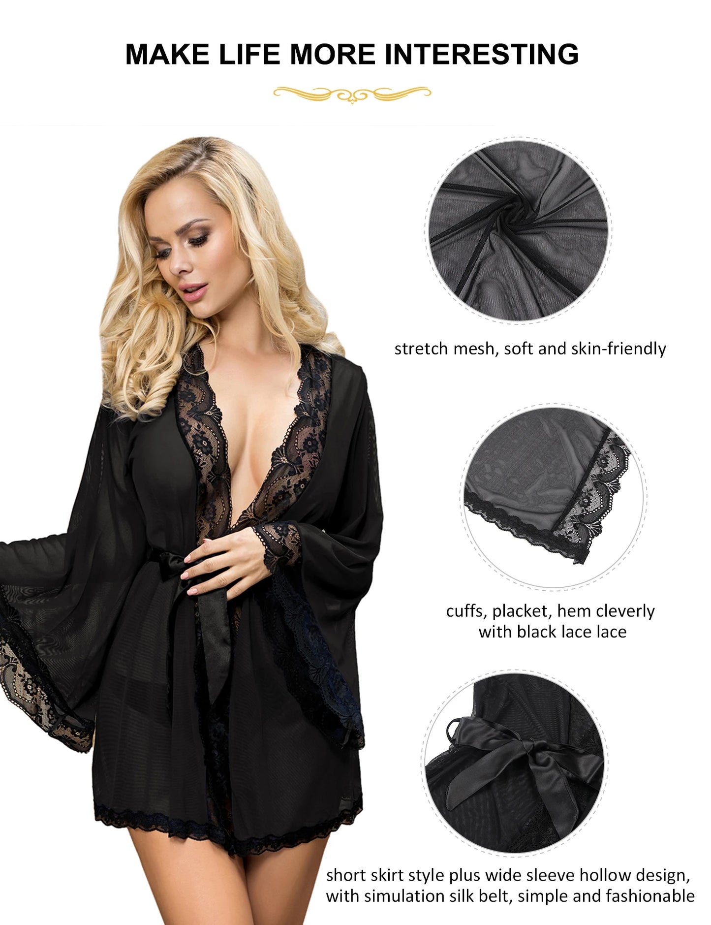 Women's Black Sheer Mesh Baby doll Sexy Lingerie See Through Breathable Nightgowns Plus Size Sleepwear Nightie Dresses