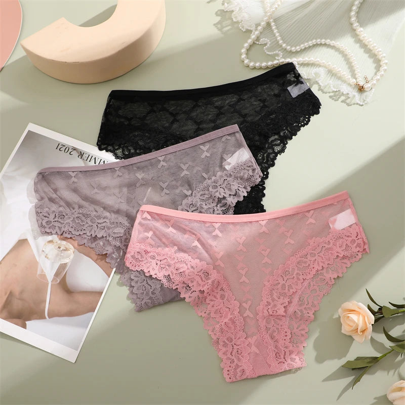 Women's Lace Panties Sexy Perspective Underwear Seamless Hollow Out Briefs Female Low Rise Floral Transparent Soft Lingerie
