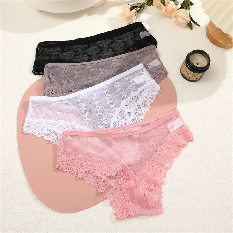 Women's Lace Panties Sexy Perspective Underwear Seamless Hollow Out Briefs Female Low Rise Floral Transparent Soft Lingerie