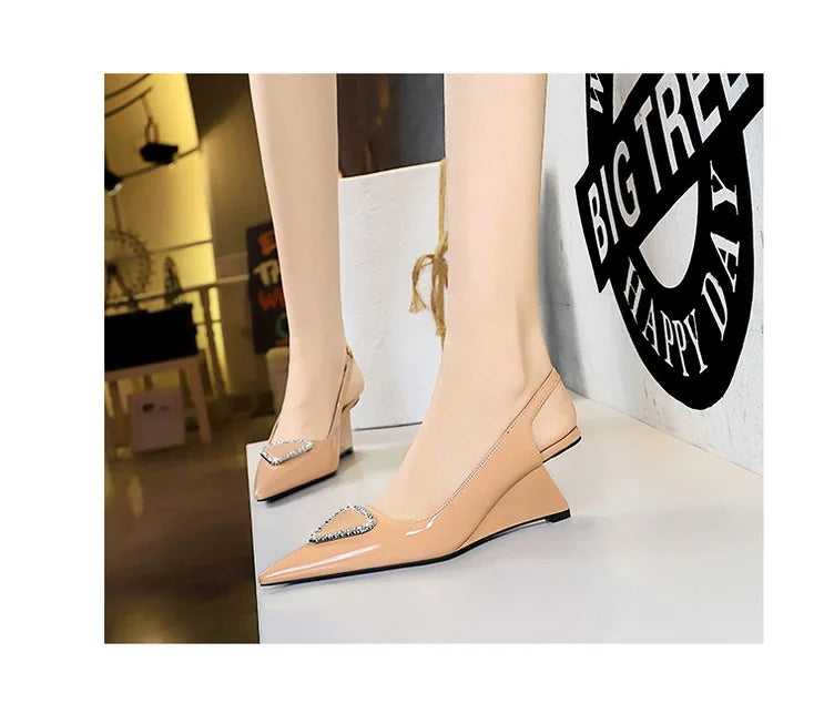 Spring Candy Fashion Pointed Toe Women Pumps Sling back Wedges High Heels Party Prom Mules Shoes