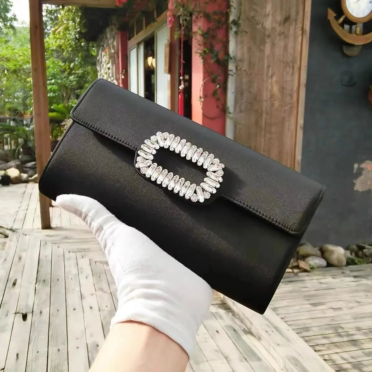 Luxury Satin Clutch Purse For Wedding Party Banquet Women's Handbag Crystal Shiny Rhinestone Diamond Evening Bag Shoulder Bag