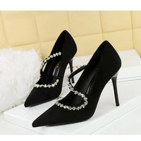 Banquet Pointed Toe High Heels Diamond Chain One-Strip Thin Heel Super High Heels Light Mouth Elegant Lace-Up