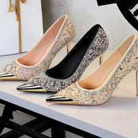 Fashion Metal Decoration Pointed Toe Woman Pumps Thin Heels Wedding Party Ladies Shoes
