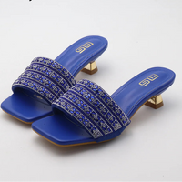 Low Heel Slippers Elegant Lady Square Toe Sandals Luxury Rhinestone High Heels Mules  Slip-on Women Shoes - Natalia Home Fashion
