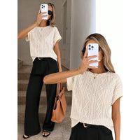 Women's Casual Round Neck Jacquard Short Sleeve Top T-shirt Leisure Commute Women Clothing
