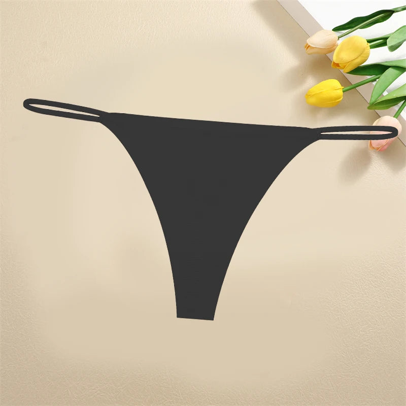 Ice Silk Women Seamless Thongs Sexy Low Waist Bikini Panties Female Traceless Underpants Ladies Solid Color T-back