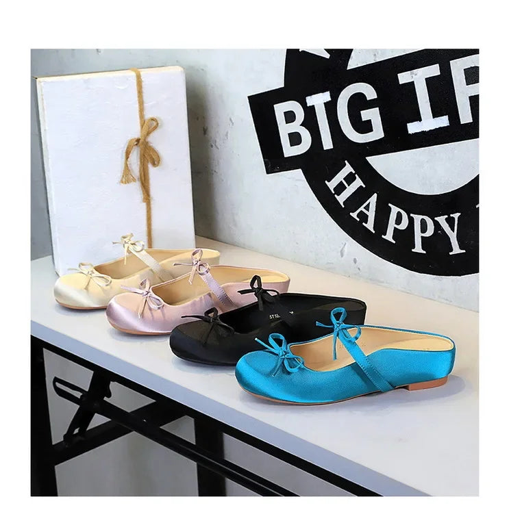 Ladies Slippers Bowknot Silks Satins Women Shoes Round Head Women Sandals Summer Shoes Women Slippers