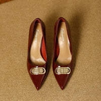 French Style Single Shoes Spring Women Pumps New Pointed Toe Shallow Mouth Metallic Buckle Commuting Shoes Stiletto Single Shoes