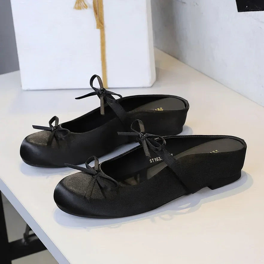 Ladies Slippers Bowknot Silks Satins Women Shoes Round Head Women Sandals Summer Shoes Women Slippers