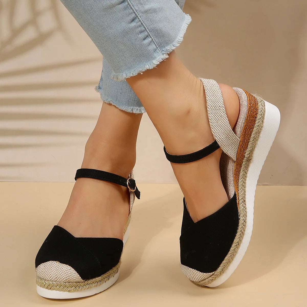 Women Closed Toe Wedge Sandals Women Buckle Strap Gladiator Shoes Woman Fashion Platform Sandals